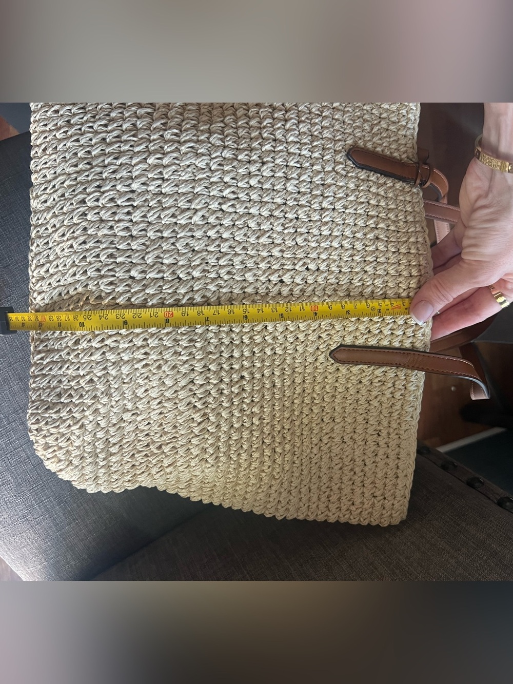 Ralph Lauren Natural Straw Tote with Tan Leather Handles - Picture 13 of 14